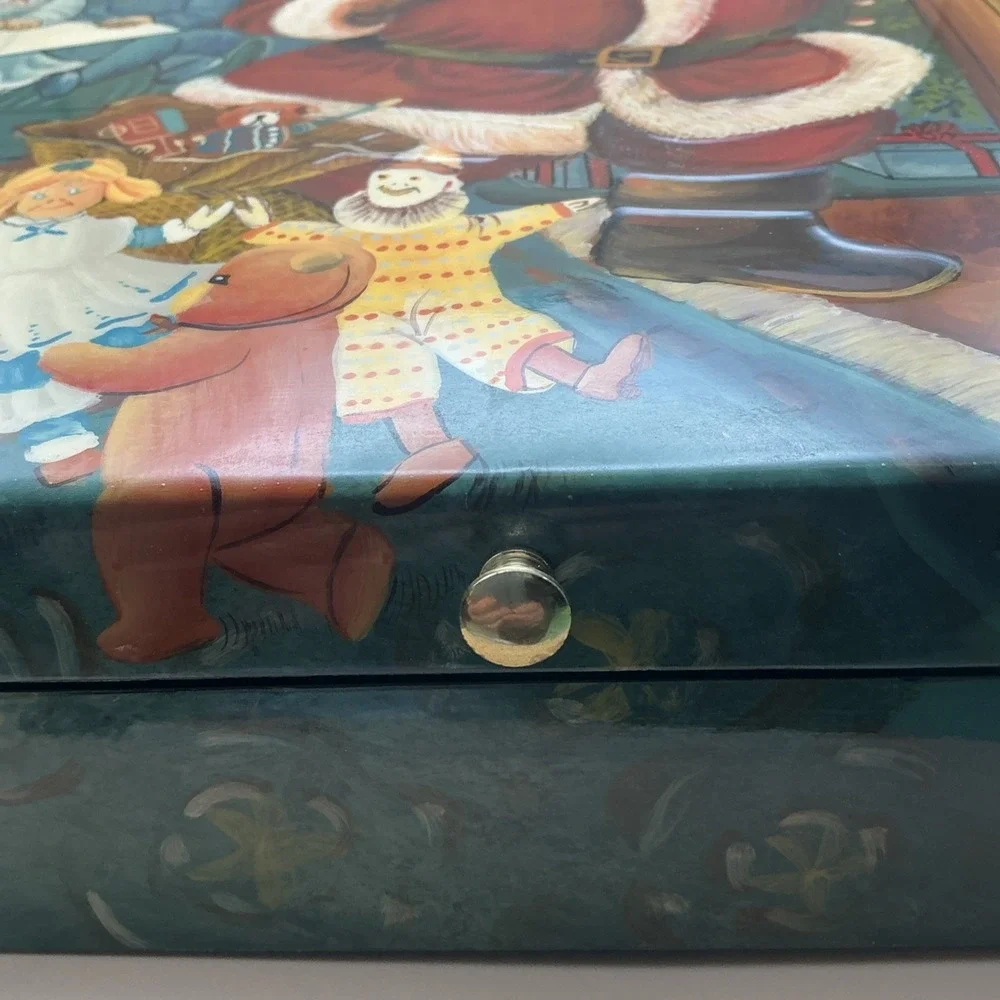 Vintage Style Christmas Santa Claus Wooden Keepsake Box 12x12 Hinged Lid Storage